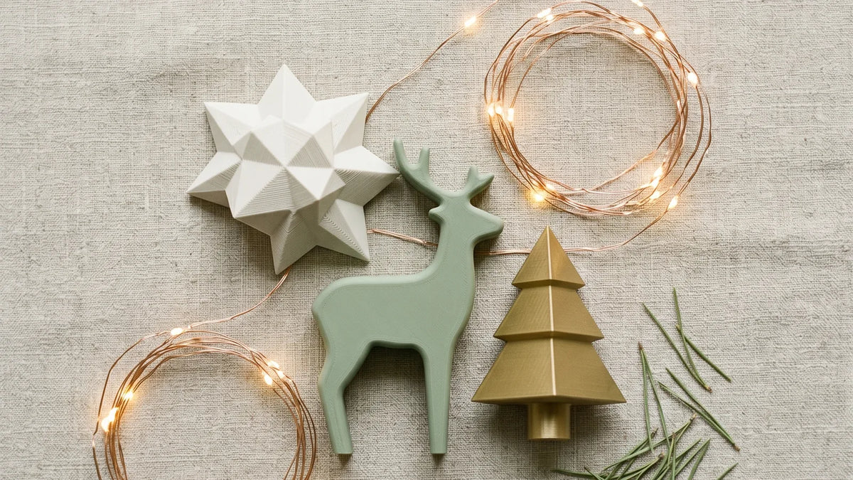 Salón decorado en Navidad con capas de luz cálida, árbol, mesa y rincón