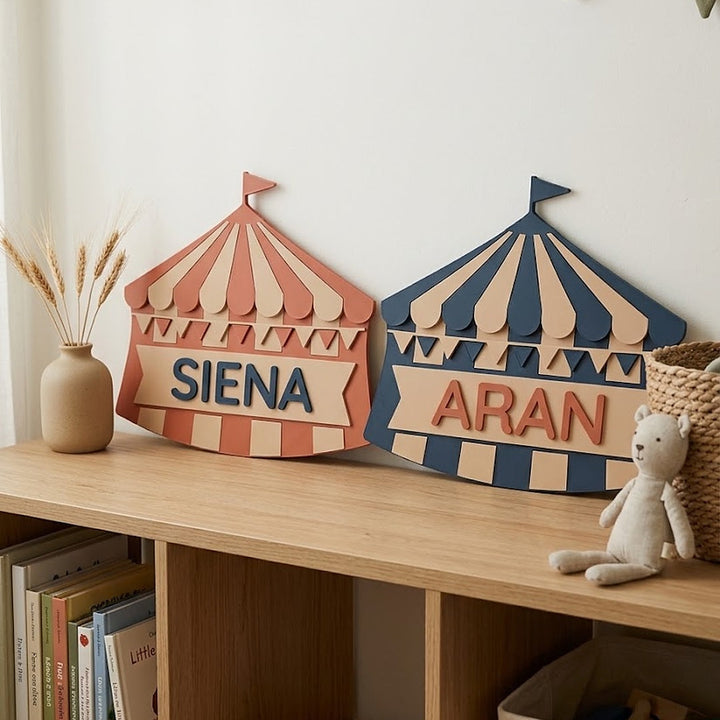 Placa con nombre para puerta infantil Carpa de circo