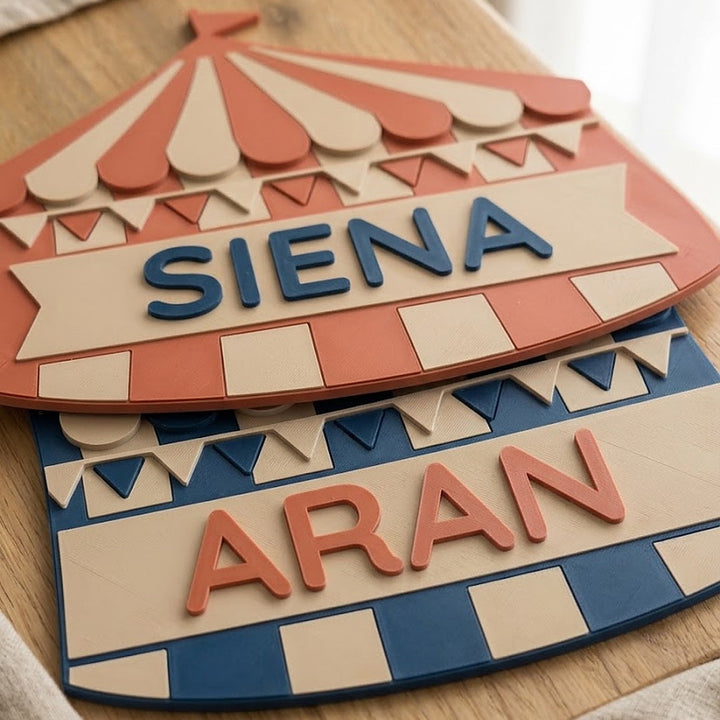 Placa con nombre para puerta infantil Carpa de circo
