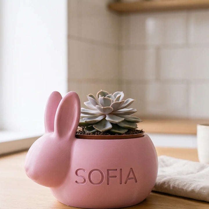 Macetero de diseño conejo con nombre personalizado