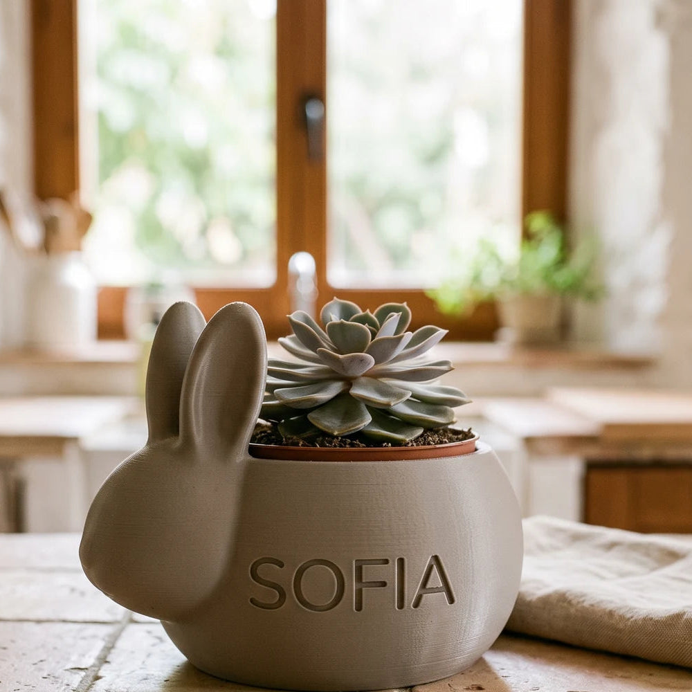 Macetero de diseño conejo con nombre personalizado