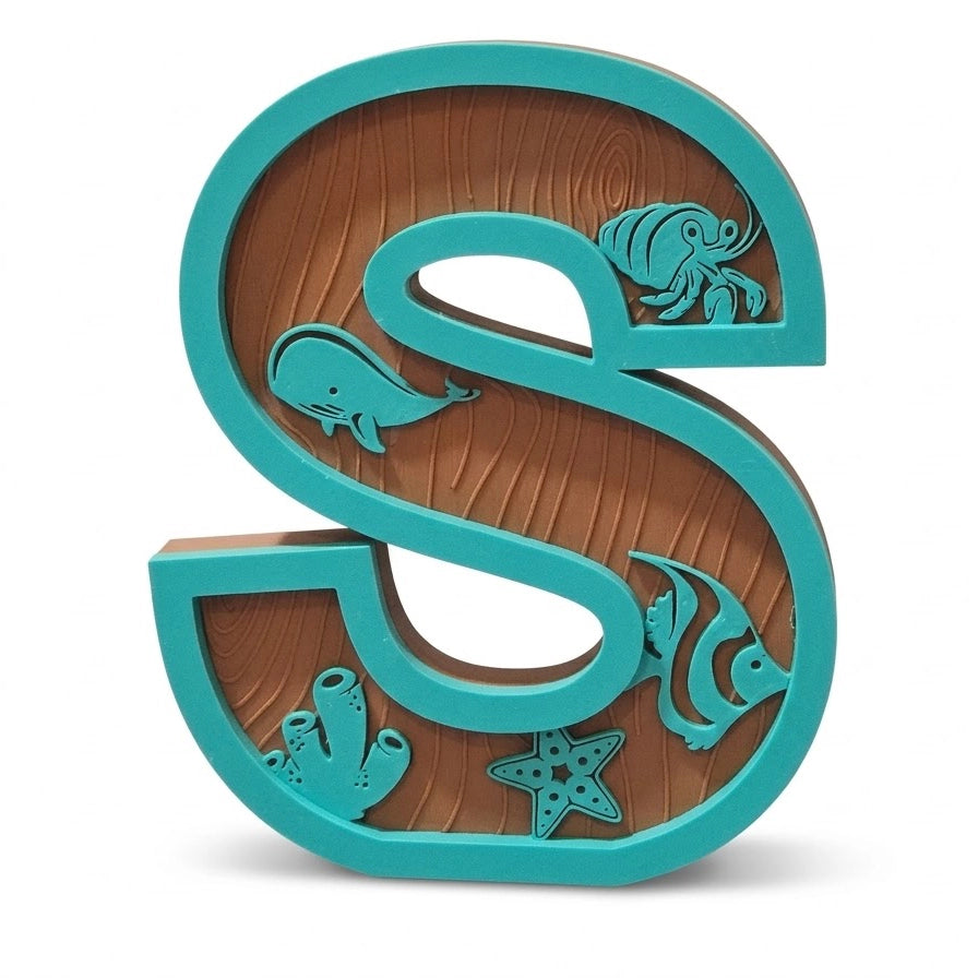 Letras decorativas infantiles con relieve marino, 5 alturas