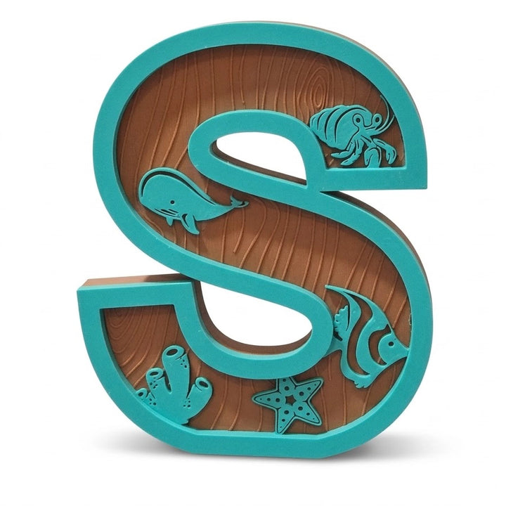 Letras decorativas infantiles con relieve marino, 5 alturas