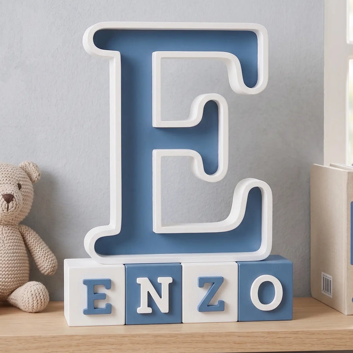 Letra personalizada infantil con nombre de bebé en bloques