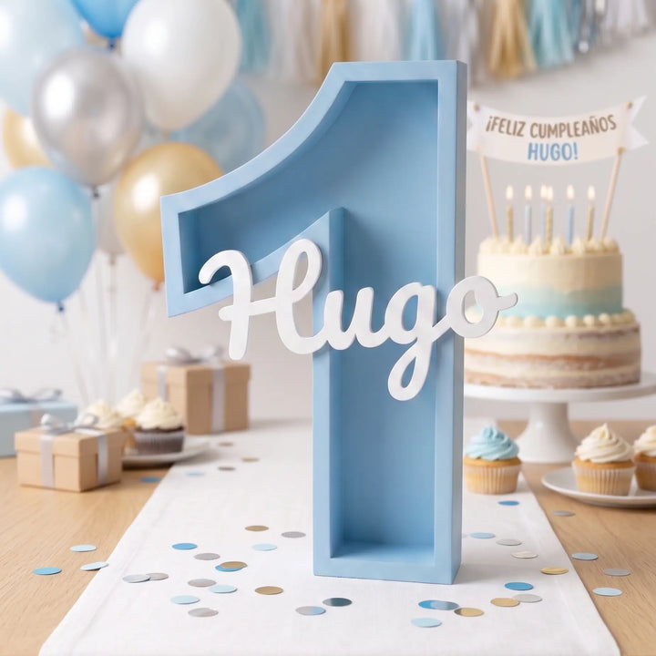 Número decorativo 3D con nombre personalizado para cumpleaños