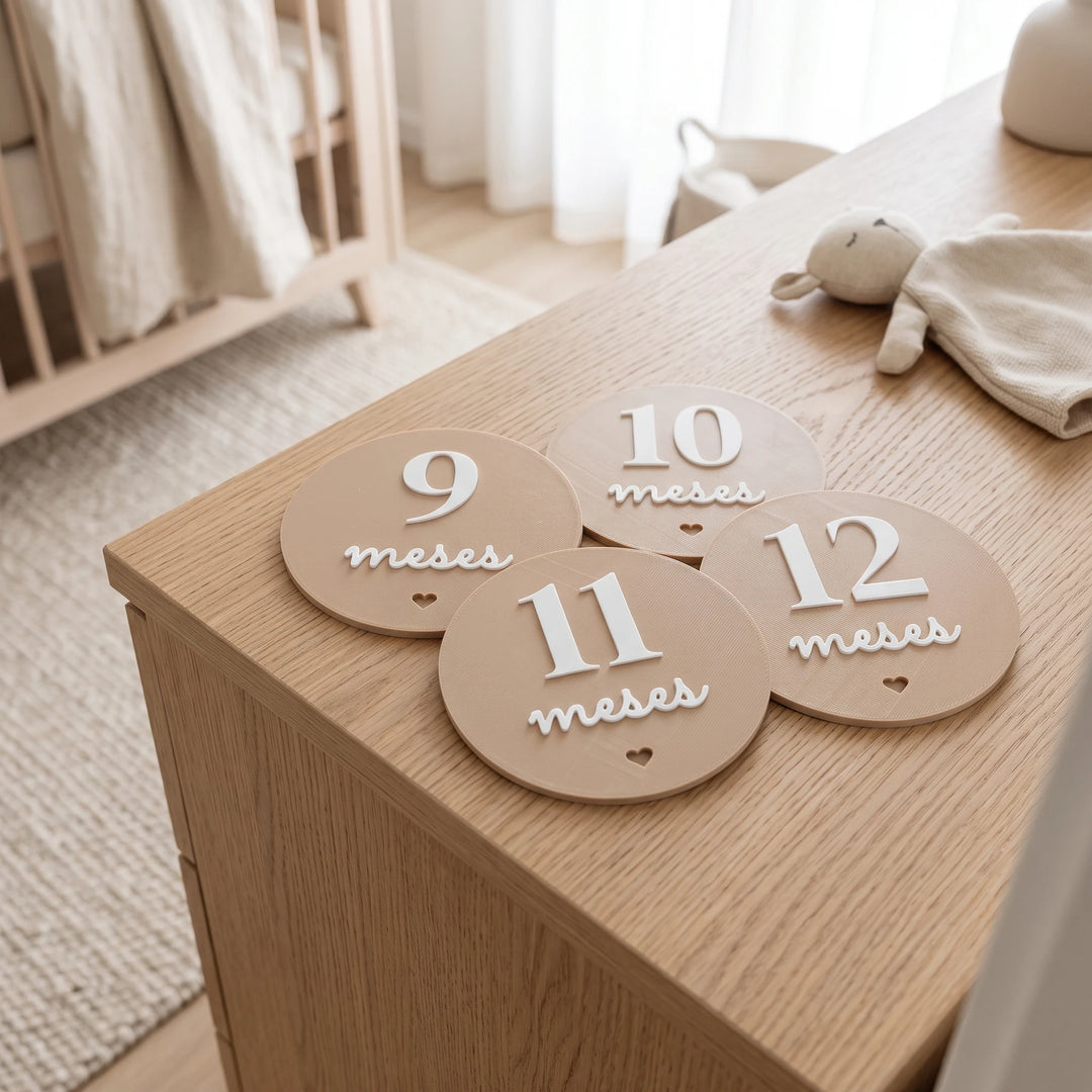Tarjetas meses bebé personalizadas con números en relieve