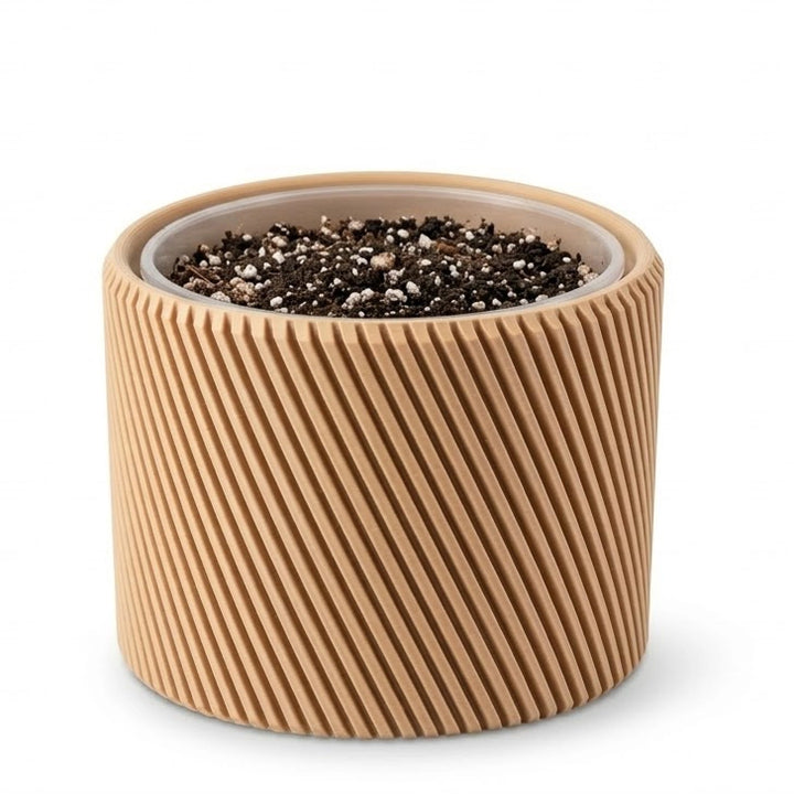 Macetero cilíndrico helicoidal estriado mate