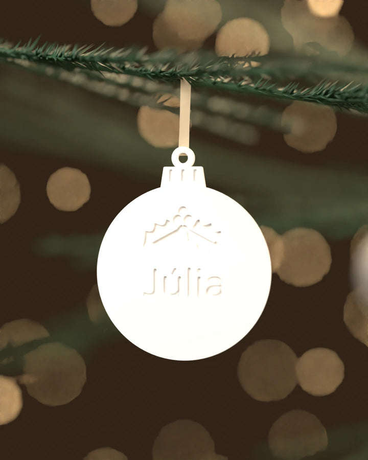 Bola de Navidad Acebo con Nombre, adorno plano para el árbol
