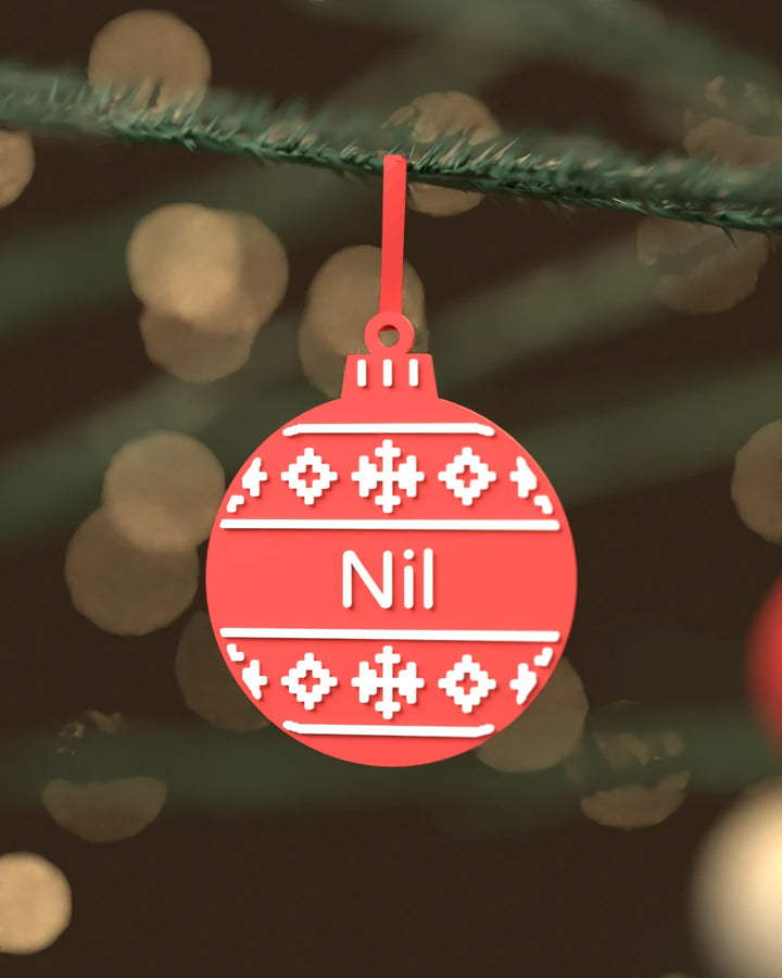 Bola de Navidad Nórdica con Nombre, adorno plano para el árbol