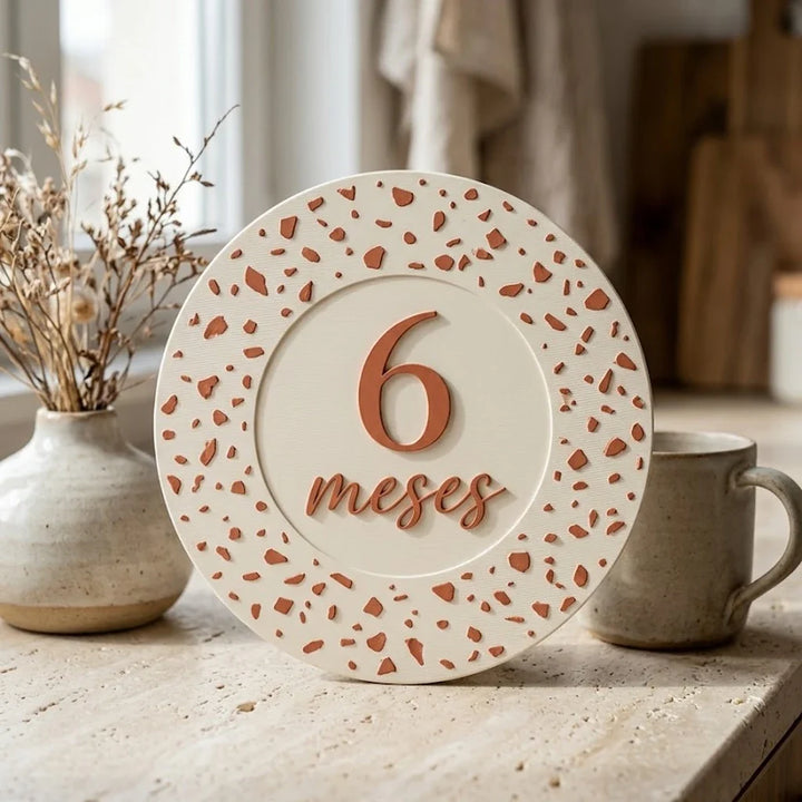 Tarjetas meses bebé personalizadas terrazo a dos colores