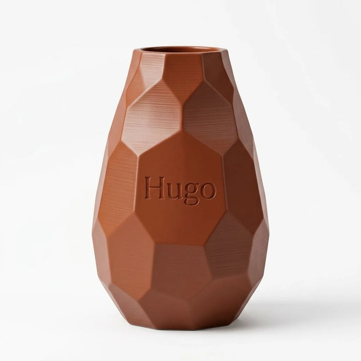 Jarrón Voronoi Faceta con Nombre en color terracota