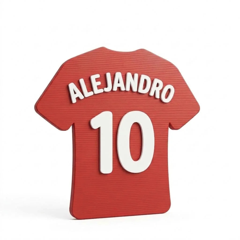 Placa con nombre para puerta infantil Camiseta de fútbol con el nombre Alejandro en relieve