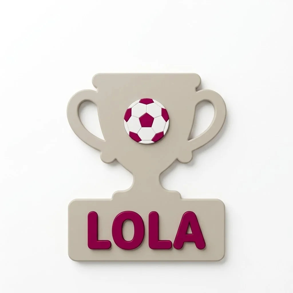 Placa de puerta infantil Copa con el nombre Lola, fijada con adhesivo por detrás