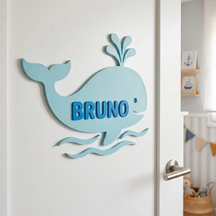 Placa con nombre para puerta infantil Ballena del océano
