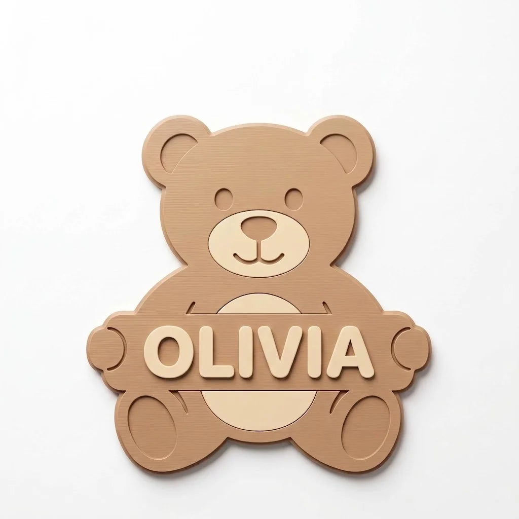 Placa con nombre para puerta infantil Osito con el nombre Olivia en relieve